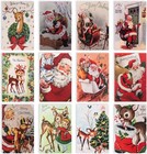 48 Pack Christmas Vintage Watercolor Greeting Cards Santa Snowman Reindeer Bl   