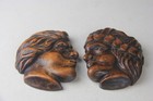 Pair Of Antique French Wood Carved Heads Ornamental Pieces