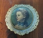 Vintage Victorian Portrait Music Box Trinket Jewelry Box Ornate Gold Tone  works