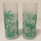 Set Of 2 Frosted Tropical Palm Tree Themed Cocktail Glasses Vintage Libbey Bar