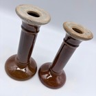 Vintage Hermitage Pottery 6  Brown Drip Glaze Taper Candle Holder Pair 1998 Set