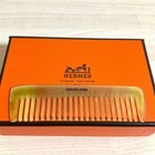 Hermes Hair Comb Buffalo Horn With Leather Case Beige Sellier Logo Engraving