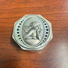 Religious Silver Tone Metal Pill Box Two Sided Religion Theme Angel Vtg Italy