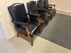 Lot Of 7 Guest Lobby Black Leather Vintage Chairs W wood Frame By Jasper Seating
