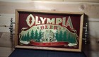 Vintage 70s Olympia Beer Holder Glass Mirror Sign Tray 19  Brass Handles Rare