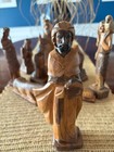 Vintage Hand-carved Wooden Nativity Set 12 Pc Folk Art Christmas