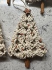 Handmade Set Of 5 Crocheted Granny Square Christmas Tree Primitive Ornaments