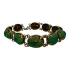 Antique Victorian Egyptian Real Scarab Beetles 10 Gold Tone Link Bracelet