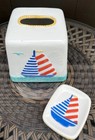 Sailboat Ceramic Tissue Box Cover Soap Dish Set Certified International Co Cic
