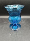 Vintage Blue Vase Diamond Optic Art Glass