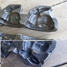 Antique Toy Candy Mold  18  Cast Iron 4 Bunnies   Separate Unhinged Halves