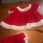 Vtg Cutest One Red Velvet Dress With White Lace   Bloomers Infant Girls 9 Months