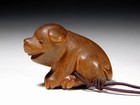 Cute Puppy Dog Design Boxwood        Netsuke Meiji Original Netsuke Inro Antique