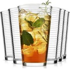 16 Oz Drinking Glasses  Set Of 6 Highball Glasses  Ribbed Glassware Glass Cup   