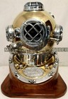 Brass Vintage Style Mark V Full Size Steel Diving Divers Helmet W  Wooden Base