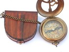 Antique Brass Marine Sundial Clock   Compass W  Leather Case Nautical Decor Gift