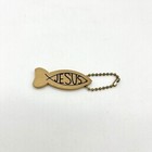 Vintage Jesus Fish Keychain Wooden Christian Religious Charm Keyring