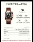 Olevs Men s Quartz Chronograph Watch Black Dial Gold Square Leather Waterproof
