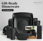 16 Piece Black Wheat Straw Dinnerware Set For 4 Square Plates Bowls Tumblers