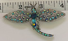 Crystal Rhinestone Dragonfly Brooch Pin Insect Butterfly Bug Glass Vintage Blue