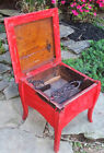 Antique Oak Shoe Shine Stand Queen Anne Legs Cast Iron Rest Primitive Red Paint
