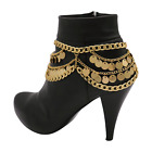 Women Gold Metal Boot Chain Bracelet Shoe Anklet Wave Circle Charms Adjustable