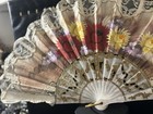 Vtg French Victorian Lucite Frame Hand Painted Floral Folding Hand Fan 18   