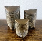 Solid Brass Owl Family Mcm Set Of 3 Leonard Silver Mfg  Co Korea Vintage
