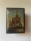 Russian Lacquered Trinket Box With Painting Of St  Basil s Cathedral 2 5 x2 x1 