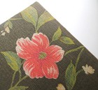 French Fabric Covered Box Pink Flowers On Green   Embroidered White Hankies Old