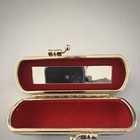 Floral Lipstick Holder Case With Mirror  Gold Trim  Red Interior  Vintage