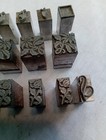 Vintage Lot 16 Lead Letter Printing Antique Press Type Set Blocks Flowers Shapes
