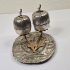 Antique Silverplate Condiment Server W  Birds   Egg Cups  Mixed Metal  C 1890