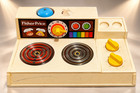 Vintage Fisher Price Kitchen Lot 1978 Magic Burner Stove Oven Mixer Accessories