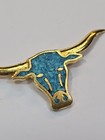 Long Horn Steer Cow Head Lapel Pin Crushed Tourquise Gold Color Metal 
