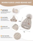 Women s Beanie Hat Scarf Gloves Set Soft Fleece Lined Winter Pom Long Oatmeal