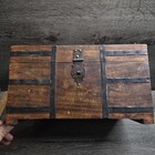 Wood Treasure Chest Brown Rustic Storage Trunk Metal Straps Handles Keepsake Box