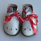 Vintage Baby Shoes Girls 3 5c White Leather Pink Ribbon Crib Shoes