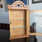 Vtg Wall Hanging Oak Curio Trinket Display Cabinet Shelf Glass Door Cottage Core