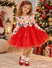 Girls Christmas Dress Red Tulle Sparkle Long Sleeve Holiday Party Toddler 2-6y