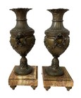 Pair Antique Late 19th Century French Bronze Urns Cassolettes Marble Bases