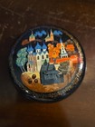 Palekh Russian Painted Trinket Box City Vintage Signed Lacquer Ussr 3  Diameter