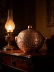 Vintage Indo Persian Ghalamzani Engraved Copper Lidded Vessel Tureen