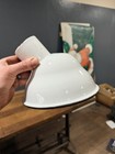 Vtg White Enamel Porcelain Industrial Angled Light Fixture Shade Barn Benjamin