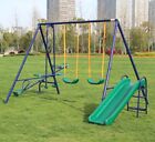 Metal Playground Swing Set Outdoor Kids Backyard Play W slide  Glider   Slide
