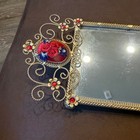 Vintage Gold Filigree Mirrored Vanity Tray Red Ribbon Rose Ornate Perfume Tray