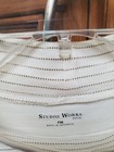 Studio Works Long Sleeve Mock Neck Top Women Petite M Cream   Gold Stripe Euc