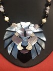 Vtg Lee Sands Inlayed Lion Head 22  Necklace   Earrings Set