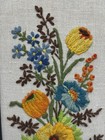Vintage Mid Century Crewel Embroidery Floral Wall Art Textile Needlework 22 25   