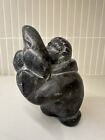Vintage Signed Inuit Eskimo Hand Carved Soapstone 6 25       Man With Fish